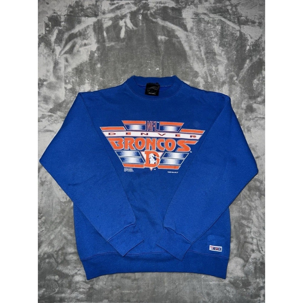 Vintage Trench Grand Sports Denver Broncos Logo Spellout Sweatshirt Size XL Blue
